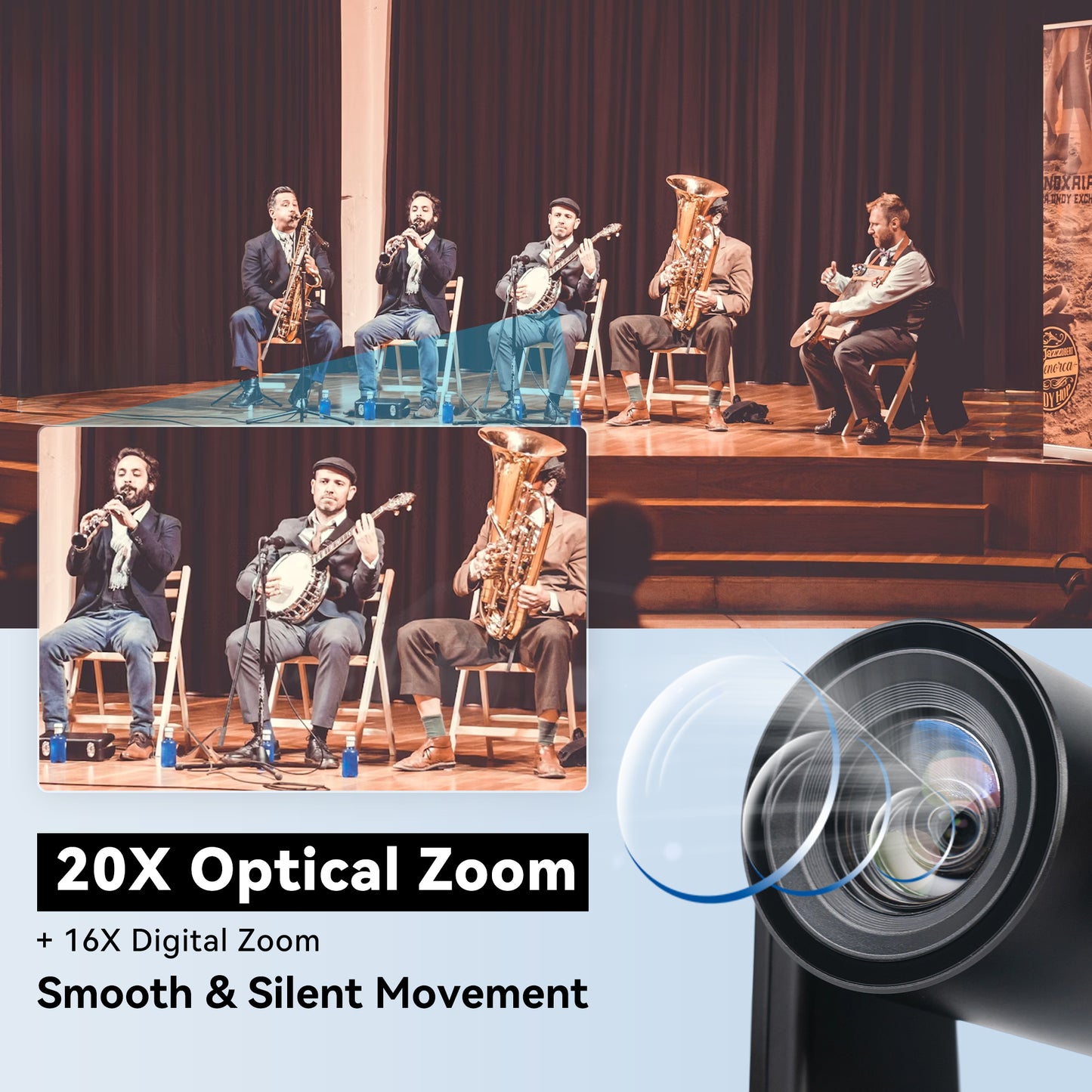 PTZ Camera with AI Auto Tracking, 20X Optical USB3.0/HDMI/SDI/LAN Conference Room Camera 1080P 60fps 