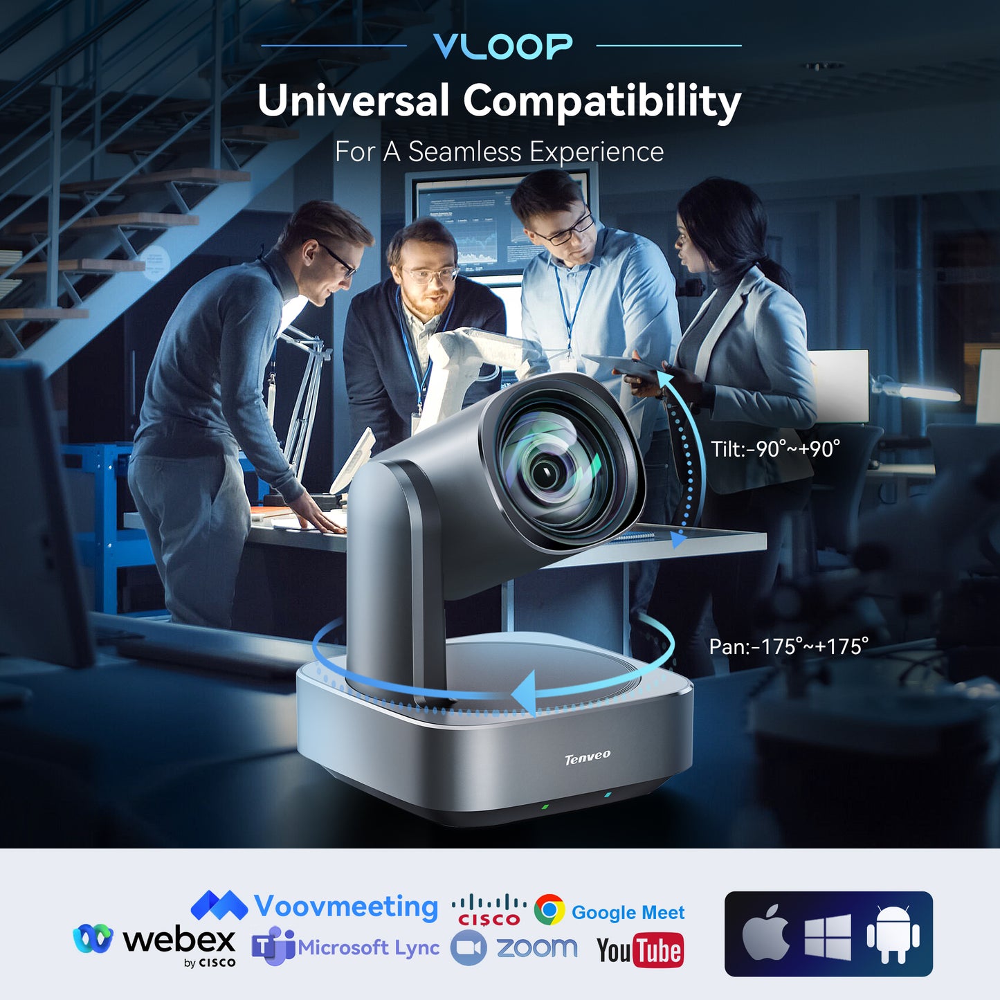 Tenveo VLoop 4K PTZ Camera with 12X Optical Zoom USB3.0/HDMI/RJ45/PoE