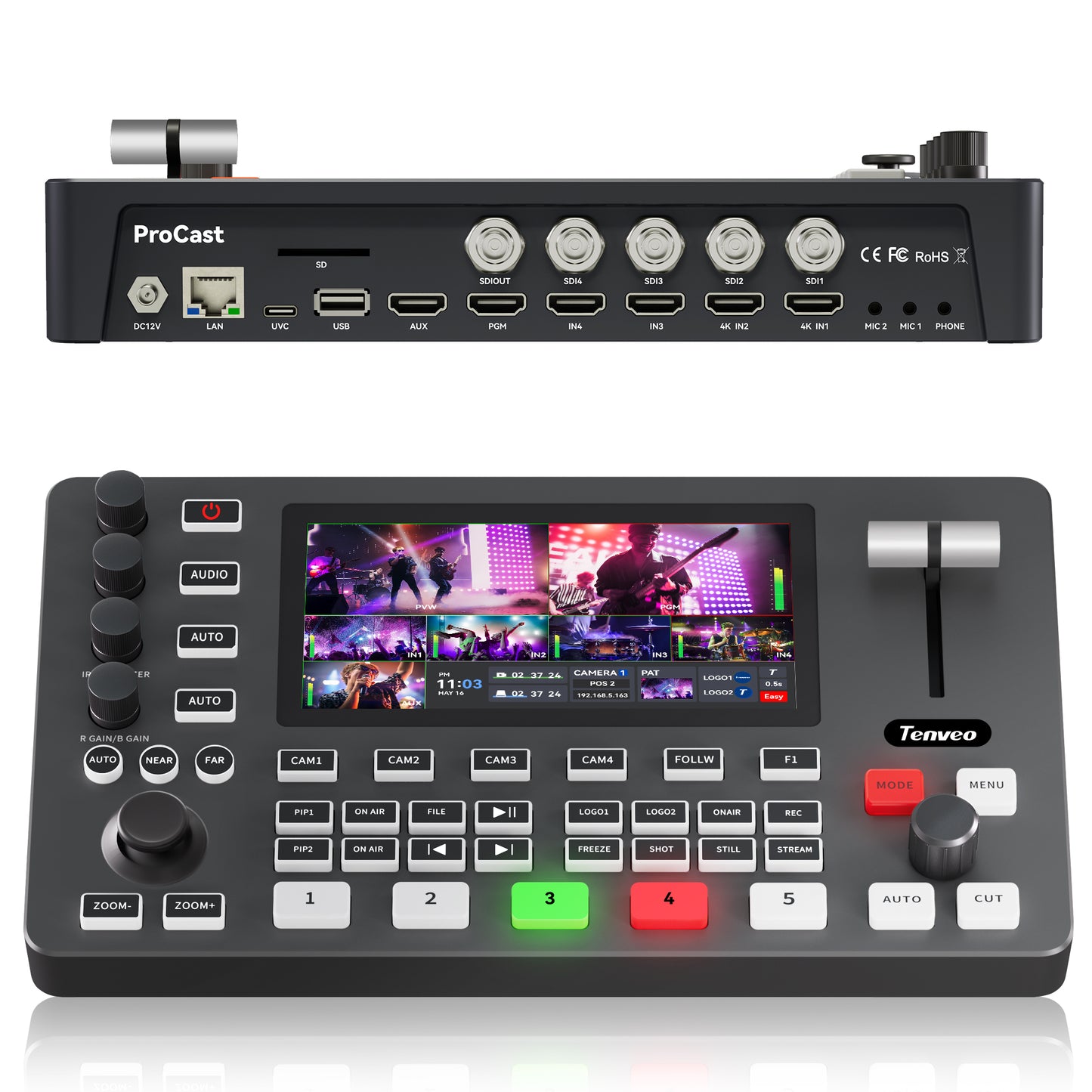 PC500 5.5” Video Switcher Mixer –8-Channel Video Switcher – 4 SDI + 4 HDMI Inputs, 4K HDMI, Multi-View, NDI Support, Live Streaming & Recording