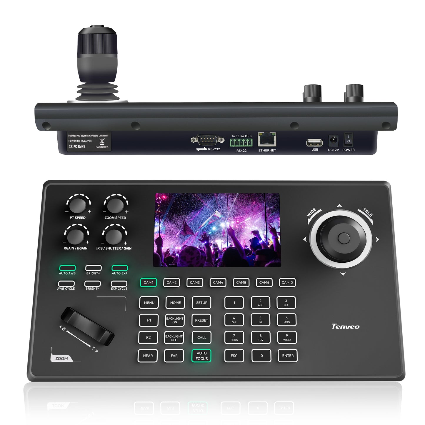 NDI PTZ Camera Controller, 5'' LCD Screen Preview, 4D Joystick PoE IP PTZ Controller