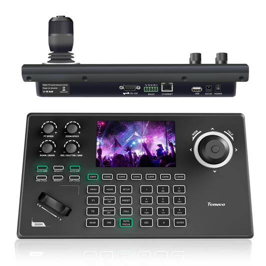 NDI PTZ Camera Controller, 5'' LCD Screen Preview, 4D Joystick PoE IP PTZ Controller