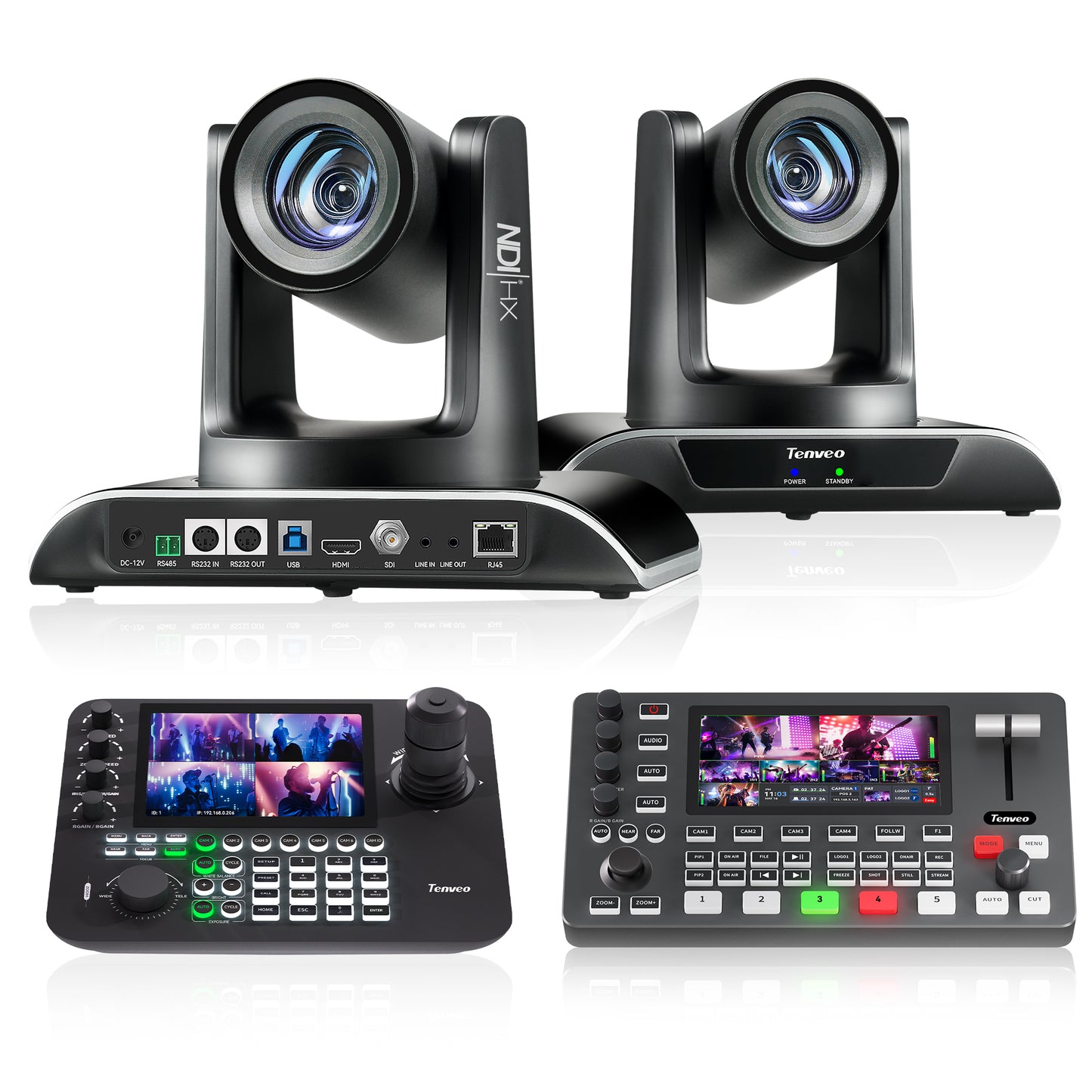 2-Pack of 1080P 30X NDI PTZ Cameras | Tenveo VHDMAX630A-NDI + PC500 Video Switcher + KB300PRO Controller | Live Streaming & Video Conference Kit