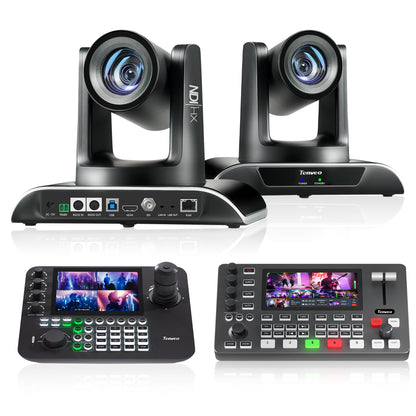 2-Pack of 1080P 30X NDI PTZ Cameras | Tenveo VHDMAX630A-NDI + PC500 Video Switcher + KB300PRO Controller | Live Streaming & Video Conference Kit