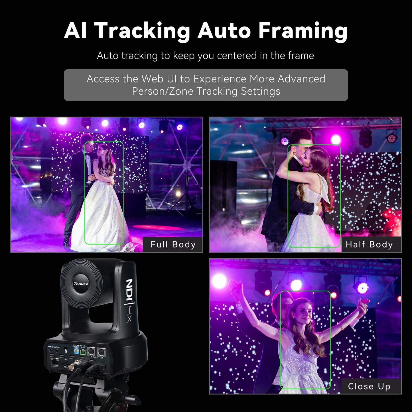 NDI PTZ Camera Kit with AI Auto-Tracking IP PTZ Camera SDI/HDMI/USB3.0/LAN PoE 30X Optical Zoom (2PCS) , 7’’ LCD Quad-Screen Joystick Controller