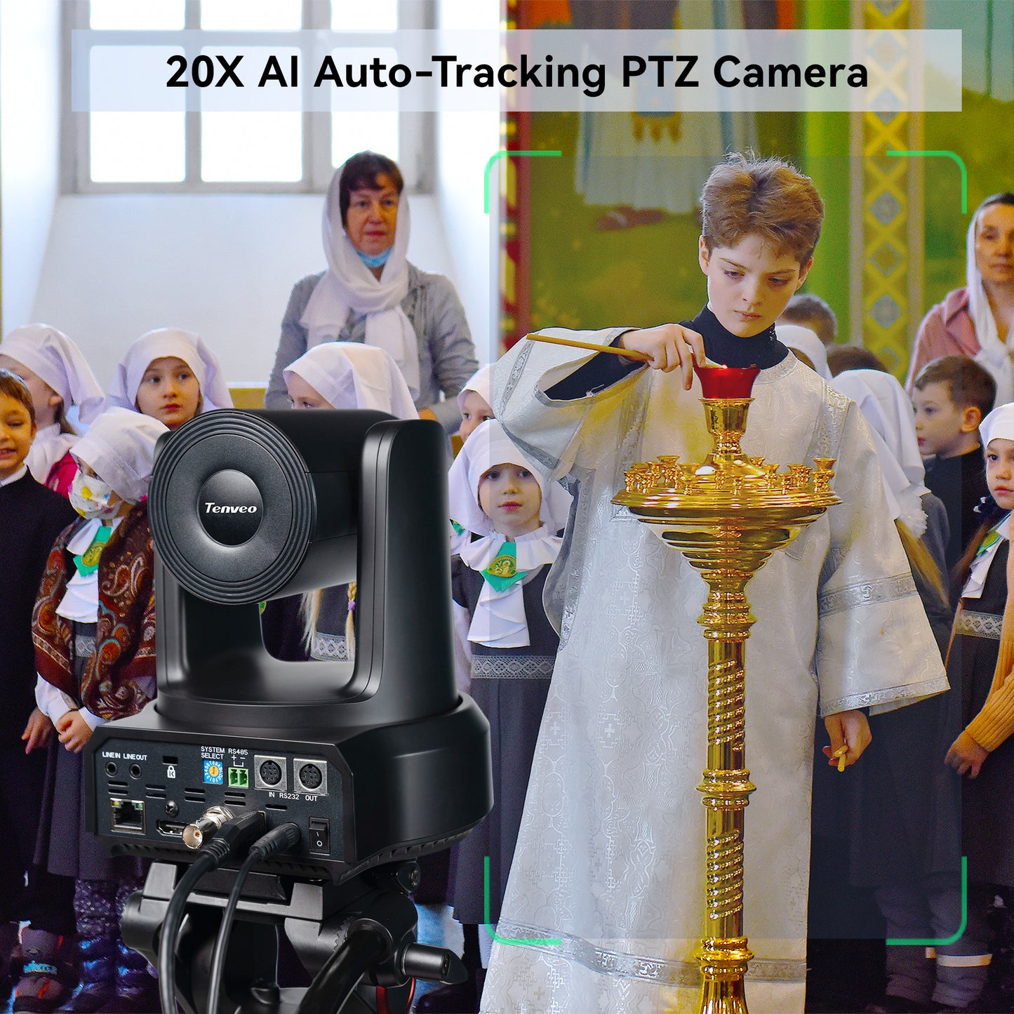 PTZ Camera with AI Auto Tracking, 20X Optical USB3.0/HDMI/SDI/LAN Conference Room Camera 1080P 60fps&nbsp;