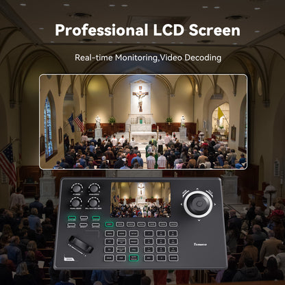 NDI PTZ Camera Controller, 5'' LCD Screen Preview, 4D Joystick PoE IP PTZ Controller