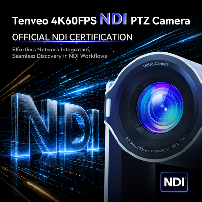 Tenveo 4K 60FPS NDI PTZ Camera, AI Auto Tracking 3.0, 30X Zoom 1/1.8 UHD CMOS 8.42MP, SDI/HDMI/USB3.0/LAN(PoE) Live Streaming with Tally Light, FreeD Support