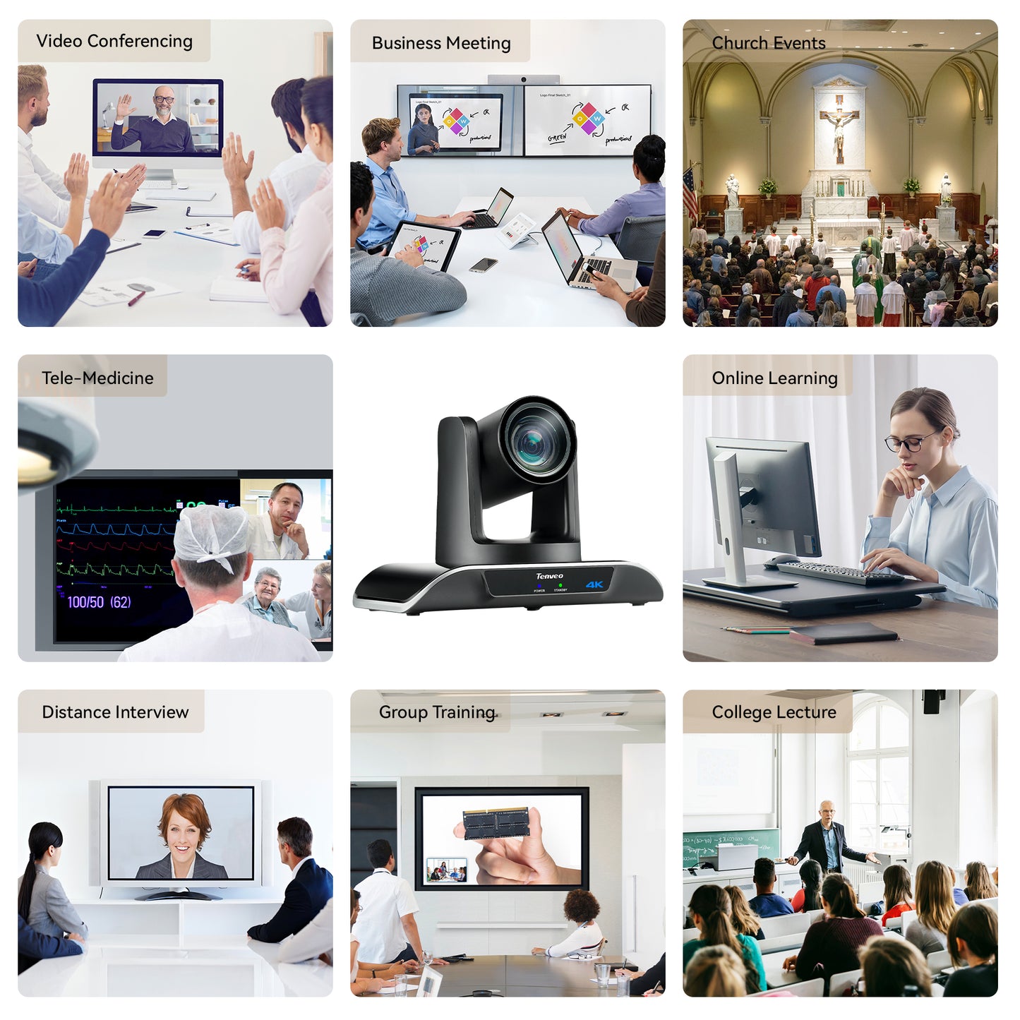 Tenveo UHD 4K PTZ Conference Room Camera 12X Optical Zoom USB3.0/HDMI Wide View Angle, 4K PTZ Camera for Video Conference Church Services Worship Events Live Streaming