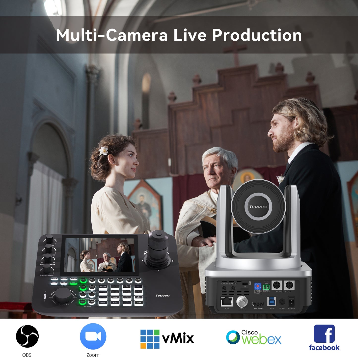 4K PTZ Camera AI Auto Tracking 20X Optical Zoom HDMI, USB3.0,RJ45,SDI Live Streaming Camera