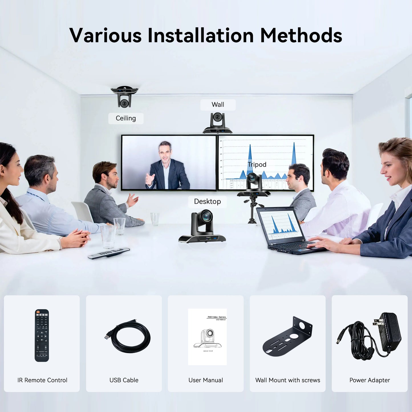 Tenveo UHD 4K PTZ Conference Room Camera 12X Optical Zoom USB3.0/HDMI Wide View Angle, 4K PTZ Camera for Video Conference Church Services Worship Events Live Streaming