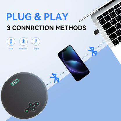M5B-PRO Wireless Conference Speakerphone with 8 AI Mics, Bluetooth/USB Dongle/2.4G Connectivity, 360° Voice Pickup, Noise Reduction, 18H Battery for Zoom, Teams & OBS