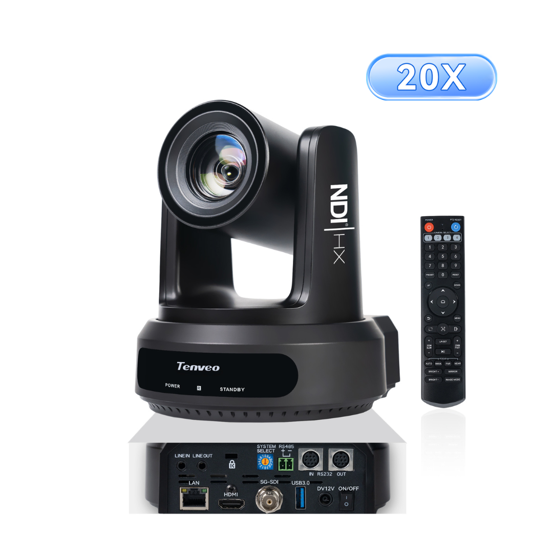 NDI PTZ Camera Kit with AI Auto-Tracking IP PTZ Camera SDI/HDMI/USB3.0/LAN PoE 20X Optical Zoom (3PCS) , 7’’ LCD Quad-Screen Joystick Controller
