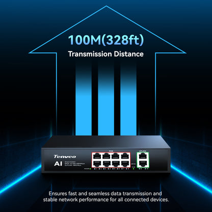 8-Port Gigabit PoE+ Switch (120W) with 2 Uplink Ports & VLAN