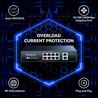 8-Port Gigabit PoE+ Switch (120W) with 2 Uplink Ports & VLAN