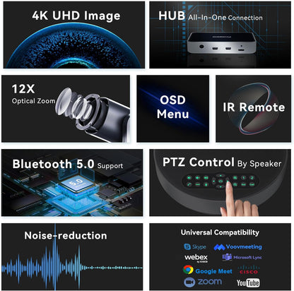 4K PTZ Conference Camera with Bluetooth Speakerphone System