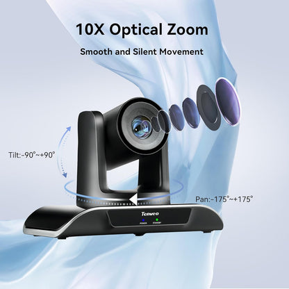 PTZ Conference Room Camera 10X Optical Zoom USB3.0/HDMI/RS232 Wide Angle FHD 1080P 60FPS
