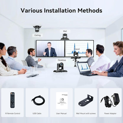PTZ Conference Room Camera 10X Optical Zoom USB3.0/HDMI/RS232 Wide Angle FHD 1080P 60FPS