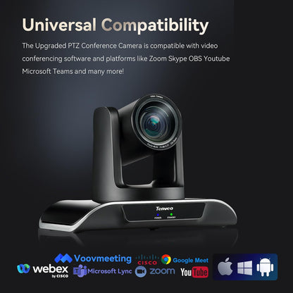 12X Optical Zoom PTZ Conference Camera USB3.0/HDMI 90° Wide View Angle