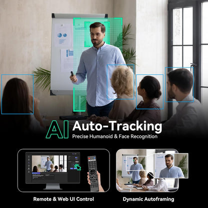 4K NDI PTZ Camera AI Humanoid & Face Auto-Tracking, HDMI/LAN/USB3.0 PoE PTZ Camera 20X Optical Zoom IP Live Streaming