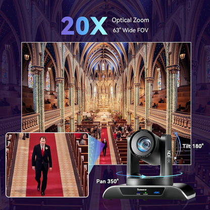 4K NDI PTZ Camera AI Humanoid & Face Auto-Tracking, HDMI/LAN/USB3.0 PoE PTZ Camera 20X Optical Zoom IP Live Streaming
