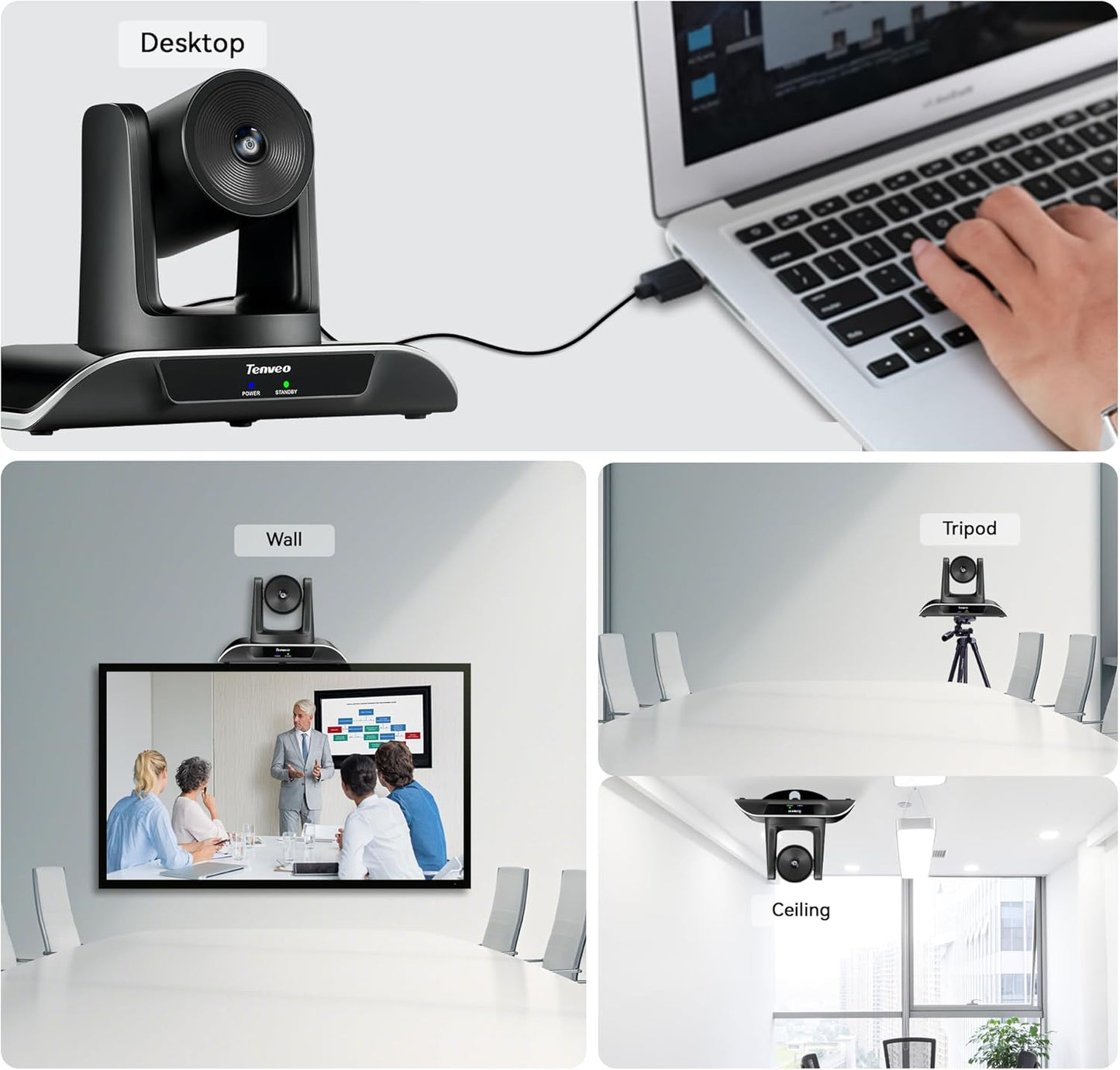 PTZ Conference Camera 3X Optical Zoom FHD 1080P 60FPS, 114° Wide View Angel USB3.0/HDMI/RS485/RS232