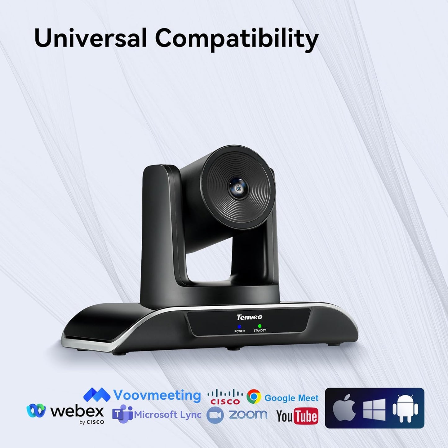 PTZ Conference Camera 3X Optical Zoom FHD 1080P 60FPS, 114° Wide View Angel USB3.0/HDMI/RS485/RS232