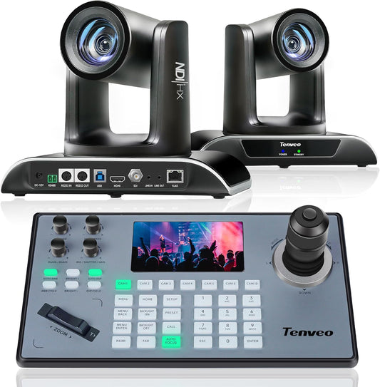 PTZ Camera and Controller Bundle/Kits - 30X AI Auto Tracking NDI PTZ Camera(2pcs) and PTZ Controller Joystick Keyboard