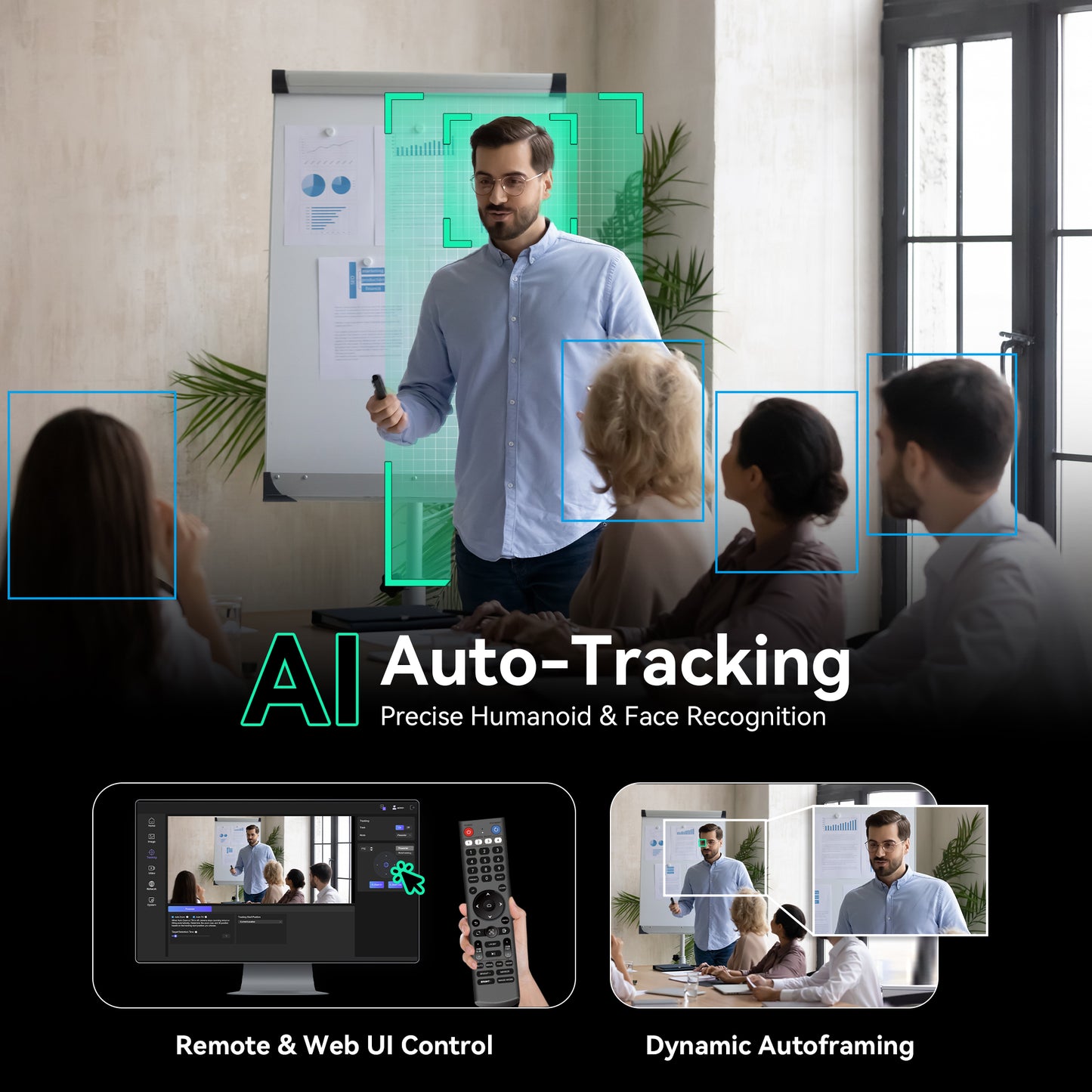 20X AI Auto-Tracking NDI PTZ Camera | 1080p60 | Human & Face Tracking | PoE
