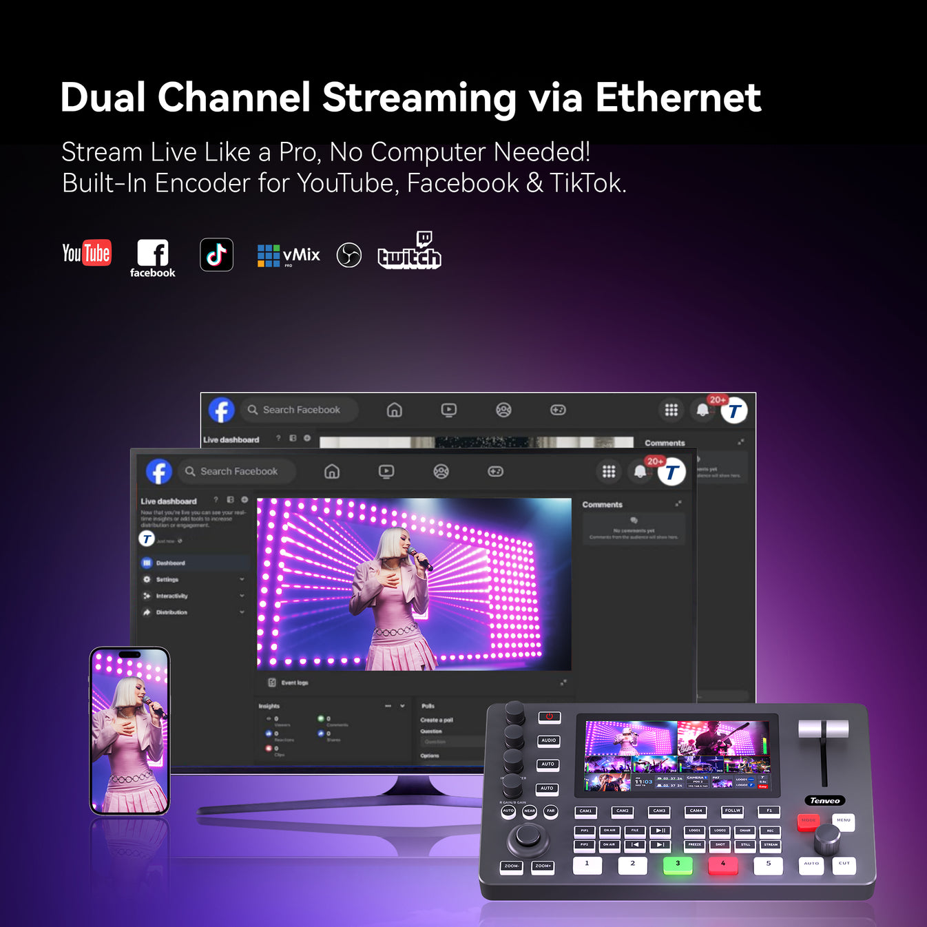 PC500 5.5” Video Switcher Mixer –8-Channel Video Switcher – 4 SDI + 4 ...