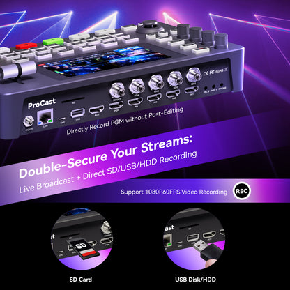 PC500 5.5” Video Switcher Mixer –8-Channel Video Switcher – 4 SDI + 4 HDMI Inputs, 4K HDMI, Multi-View, NDI Support, Live Streaming & Recording