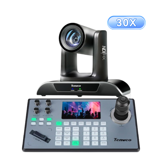 Tenveo PTZ Camera and Controller Bundle/Kits - 30X AI Auto Tracking NDI PTZ Camera with SDI/HDMI/USB3.0/LAN(PoE) and PTZ Controller Joystick Keyboard
