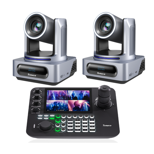 PTZ Camera and Controller Bundle - 20X AI Auto Tracking 4K NDI 3G-SDI/HDMI/USB3.0/LAN(PoE) PTZ Camera(*2) and 7'' Quad-Screen NDI PTZ Joystick Controller